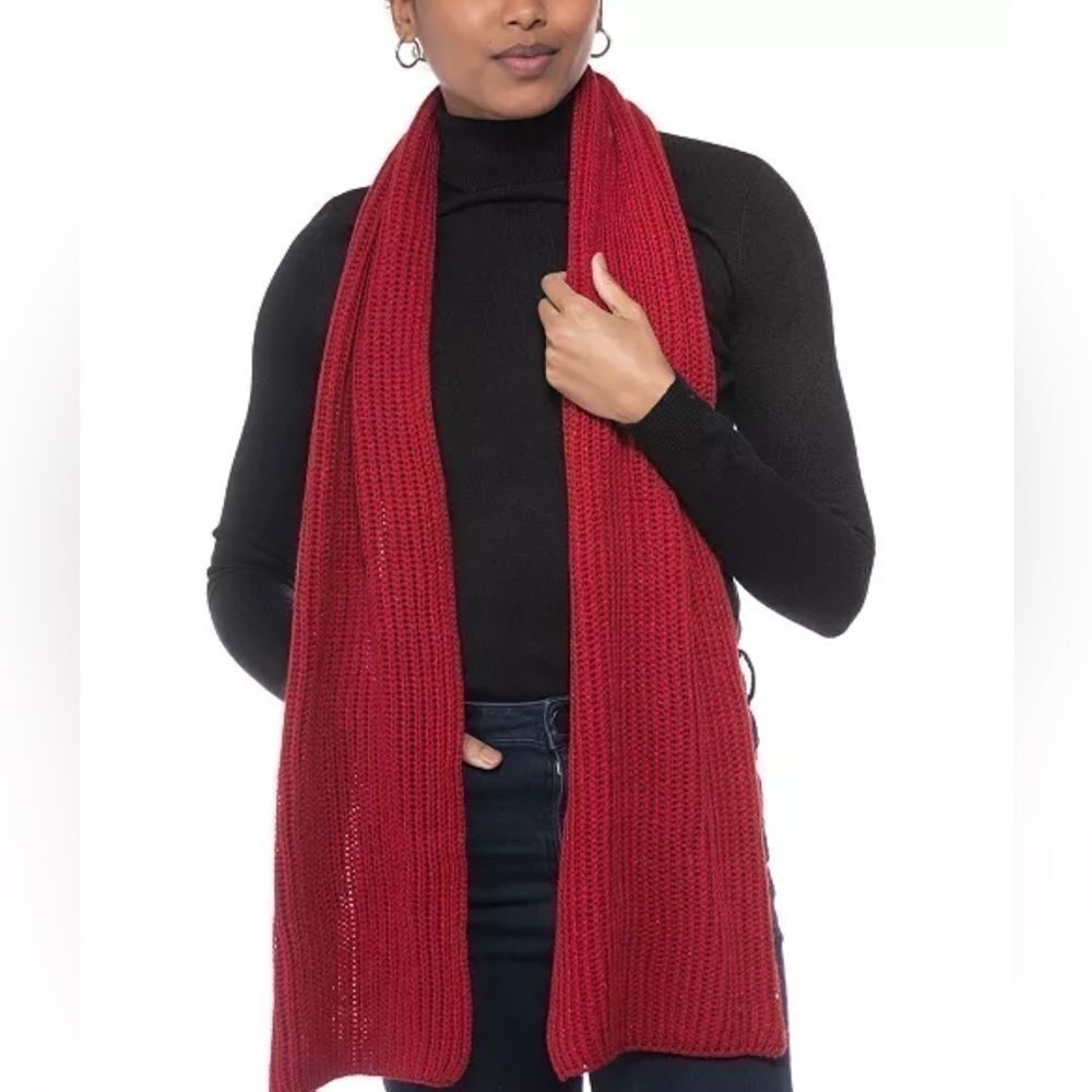 NWT Style & Co Solid Black Ribbed Muffler Scarf in Red, a women’s accessory.